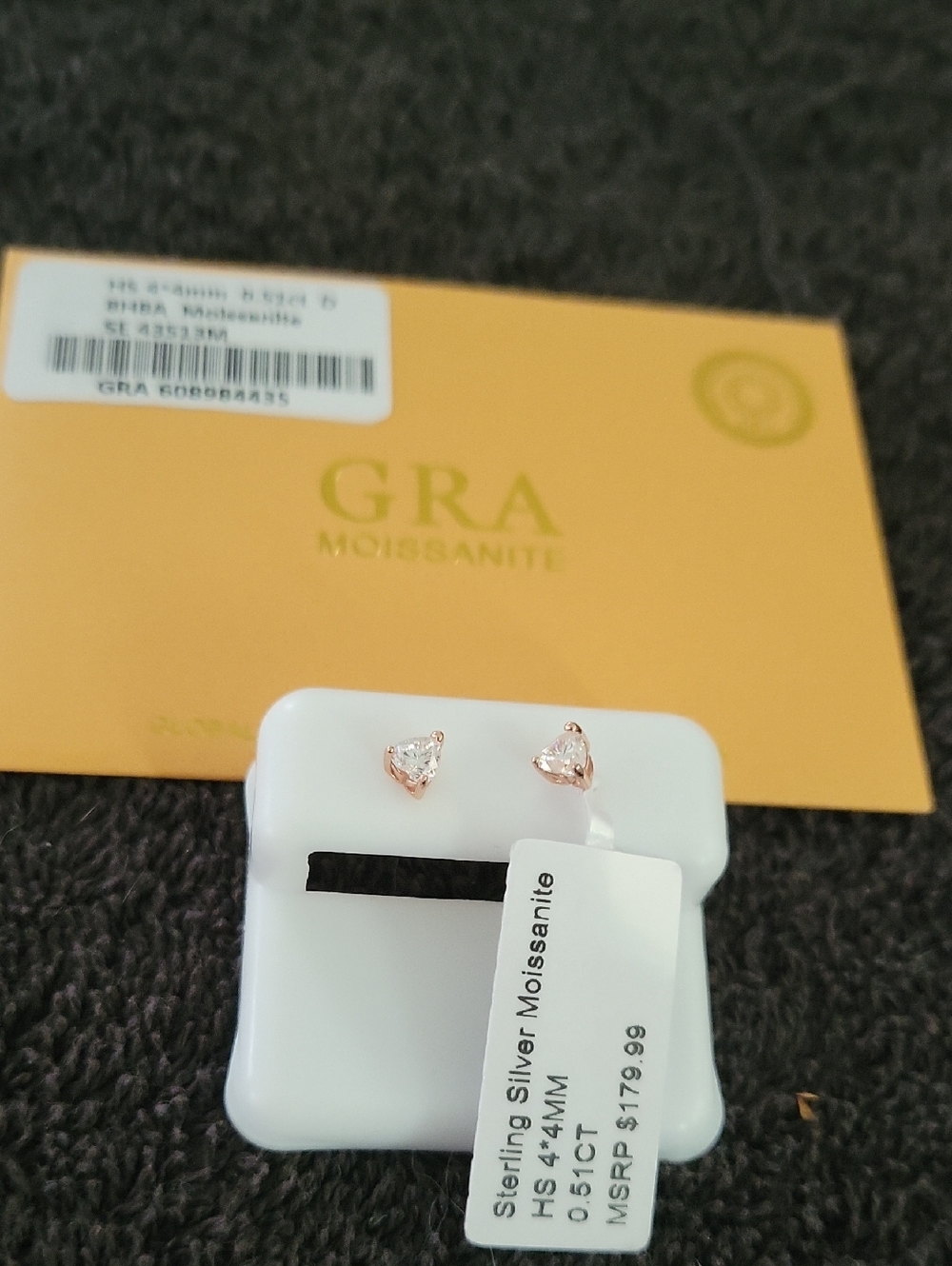 Source Unknown Rose Gold Triangular Studs Over Sterling With Moissanite Stones
